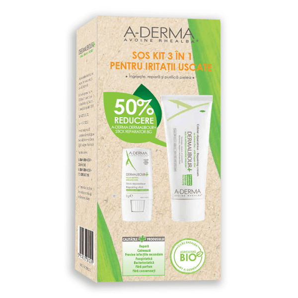 A-derma Stick anti-iritatii Dermalibour, 8 g  Crema anti-iritatii Dermalibour, 50 ml