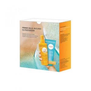 BIODERMA Pachet Spray cu SPF 50 Photoderm MAX, 200 ml  Lotiune reparatoare dupa plaja Photoderm, 200 ml