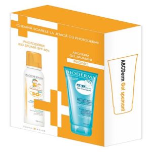 BIODERMA Pack Spuma pentru protectie solara Photoderm Kid SPF 50, 150 ml  Gel spumant ABCDerm, 200 ml