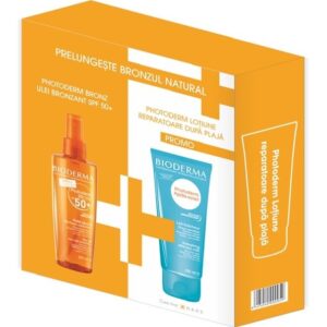 BIODERMA Pack Ulei uscat Photoderm Bronz SPF 50 Bioderma, 200 ml  Lotiune reparatoare dupa plaja Photoderm Apres-soleil, 200 ml (cadou)