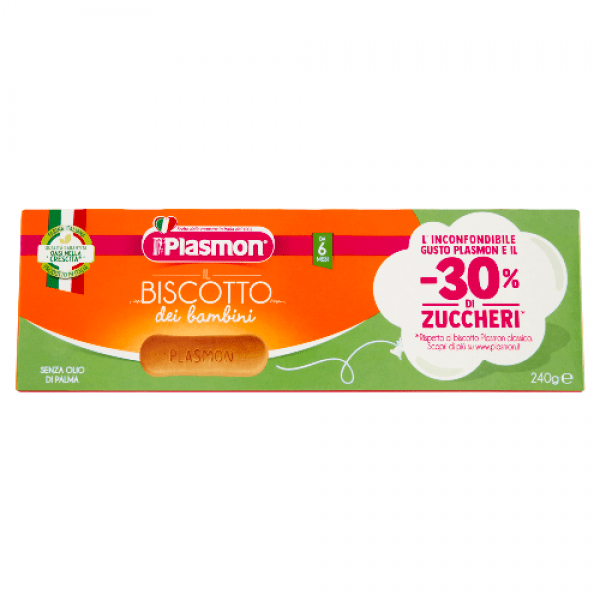 Biscuiti cu Continut Redus de Zahar 30% de la 6 luni Biscuiti cu Continut Redus de Zahar 30% de la 6 luni, 240g, Plasmon