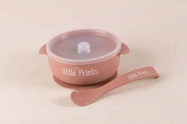 Bol cu Capac si Lingurita Silicon Rose Dawn Bol cu Capac si Lingurita Silicon Rose Dawn, 1 buc, Little Prints