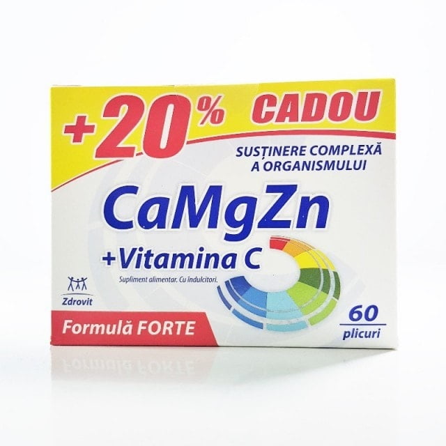 Calciu Magneziu Zinc Vitamina C forte Calciu Magneziu Zinc Vitamina C forte, 60 plicuri, Zdrovit