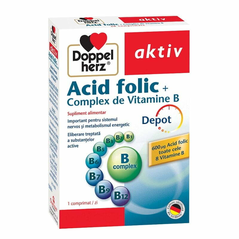 DOPPELHERZ Acid Folic si Complex de Vitamina B DOPPELHERZ Acid Folic si Complex de Vitamina B, 30 comprimate