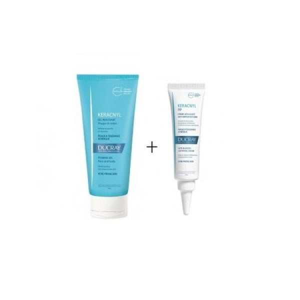 DUCRAY Pack Crema calmanta anti-imperfectiuni pentru tenul cu tendinta acneica Keracnyl PP, 30ml  Gel spumant pentru pielea cu tendinta acneica Keracnyl, 100 ml (cadou)