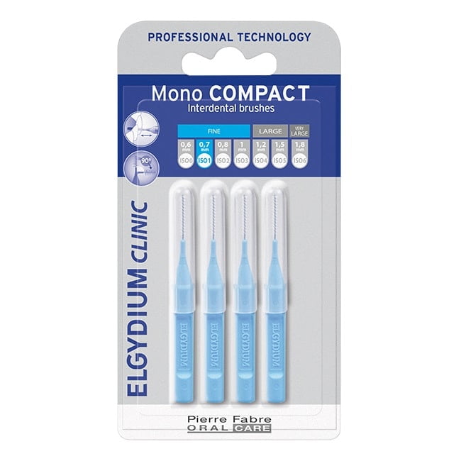 ELGYDIUM Periute interdentare Mono Compact Blue ELGYDIUM Periute interdentare Mono Compact Blue, spatii interdentare inguste, 4 bucati