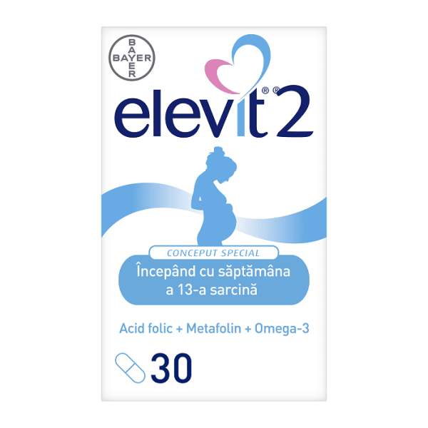 Elevit 2 Incepand cu Saptamana a 13-a de Sarcina, 30 Capsule Moi, Bayer 