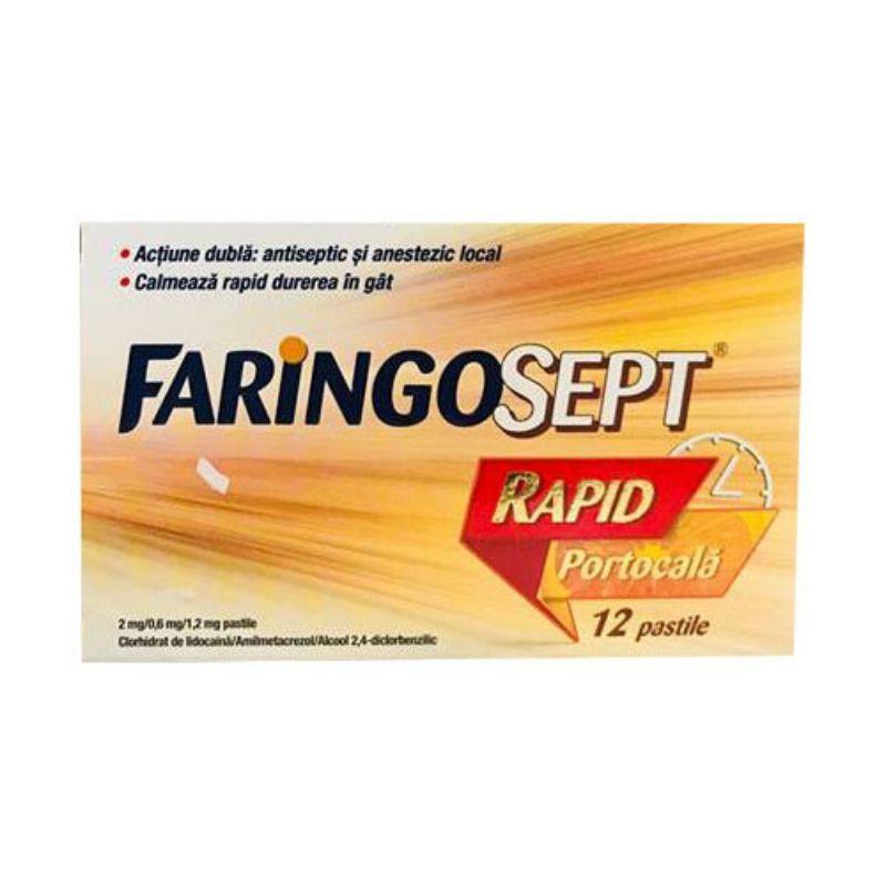 Faringosept Rapid cu aroma de portocala, 12 pastile, Terapia