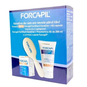Forcapil Fortifiant Keratine Forcapil Fortifiant Keratine , 60 capsule vegetale Forcapil sampon fortifiant, 200 ml Perie, Arkopharma
