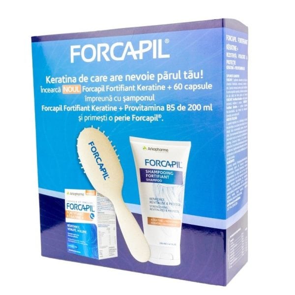 Forcapil Fortifiant Keratine , 60 capsule vegetale  Forcapil sampon fortifiant, 200 ml  Perie, Arkopharma