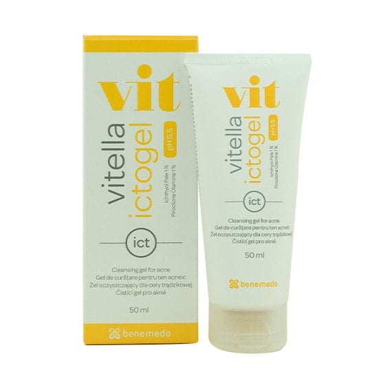 Gel de spalare pentru ten gras si acneic Vitella Ictogel Gel de spalare pentru ten gras si acneic Vitella Ictogel, 50 ml, Benemedo