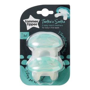 Inel Gingival Teethe'n'soothe Turcoaz Inel Gingival Teethe'n'soothe Turcoaz, Etapa 1, 3L, TT0087, 2buc, TOMMEE TIPPEE