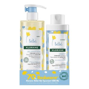 KLORANE BEBE Pachet Gel spumant pentru par si corp, 500 ml  Unguent pentru zona scutecului Cold cream, 500 ml, Klorane Bebe