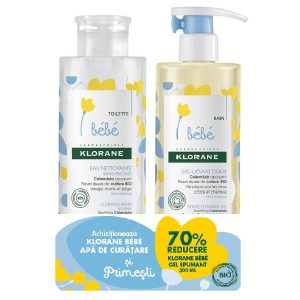 KLORANE Pachet Apa de curatare pentru copii, 500 ml  Gel spumant pentru par si corp, 500 ml, Klorane Bebe