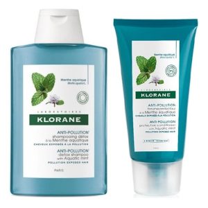 KLORANE Pachet Sampon detoxifiant cu extract de menta acvatica pentru par expus la poluare KLORANE Pachet Sampon detoxifiant cu extract de menta acvatica pentru par expus la poluare, 200 ml Balsam protector cu extract de menta acvatica pentru par expus la poluare, 150 ml
