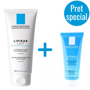 LA ROCHE POSAY Pack Lapte de corp relipidant anti-uscaciune cu efect de hidratare Lipikar, 200 ml  Gel de spalare pentru piele sensibila Lipikar, 100 ml