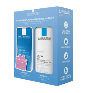 LA ROCHE POSAY Pack Lapte de corp relipidant anti-uscaciune cu efect de hidratare Lipikar 400 ml  Gel de spalare pentru piele sensibila Lipikar 200 ml