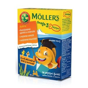 MOLLERS Pestisori gumati cu Omega-3 si aroma de lamai si portocale MOLLERS Pestisori gumati cu Omega-3 si aroma de lamai si portocale, 36 jeleuri