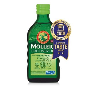 MOLLERS Ulei din ficat de cod Omega 3 MOLLERS Ulei din ficat de cod Omega 3, Vitamina A-D-E, aroma mere verzi, 250 ml