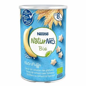 NESTLE Nutripuffs Gustare din cereale si banana Bio NESTLE Nutripuffs Gustare din cereale si banana Bio, 35 g