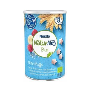 NESTLE Nutripuffs Gustare din cereale si zmeura Bio NESTLE Nutripuffs Gustare din cereale si zmeura Bio, 35 g