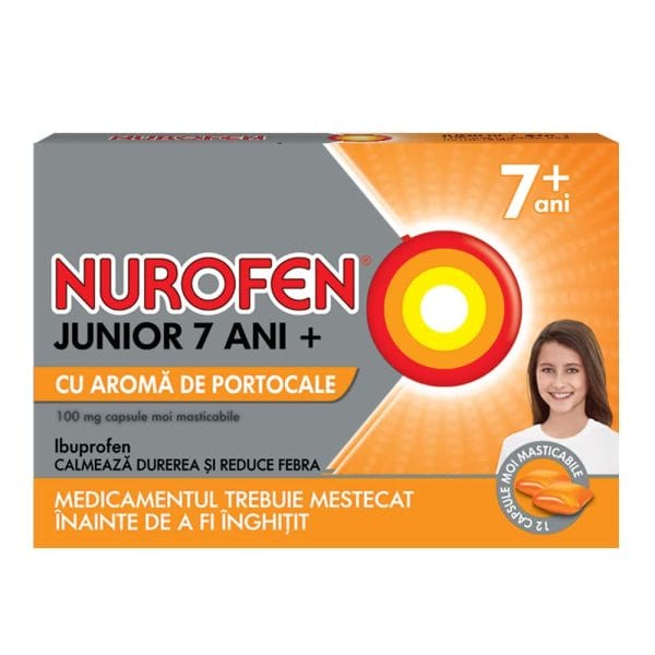 Nurofen Junior 7 100 mg, 24 capsule moi masticabile, Reckitt Benckiser Healthcare