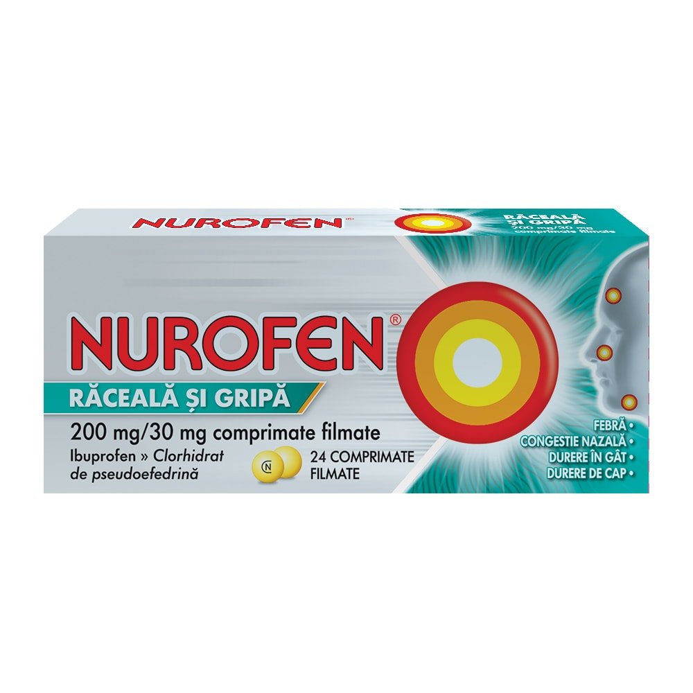 Nurofen Raceala si Gripa 200mg, 24 comprimate, Reckitt Benckiser Healthcare