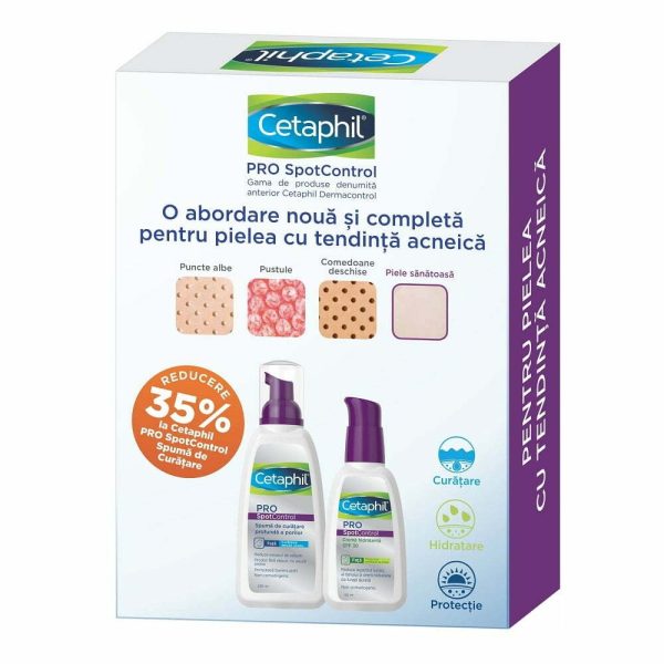 Pachet Cetaphil PRO SpotControl Spuma de curatare, 235 ml  Crema hidratanta SPF 30, 120 ml, Galderma