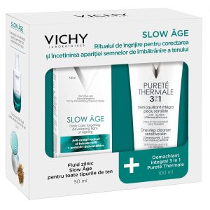 Pachet Fluid pentru corectarea si incetinirea aparitiei semnelor de imbatranire a tenului SPF 25 Slow Age Pachet Fluid pentru corectarea si incetinirea aparitiei semnelor de imbatranire a tenului SPF 25 Slow Age, 50ml, Vichy Demachiant integral 3 in 1 Purete Thermale, 100 ml, Vichy