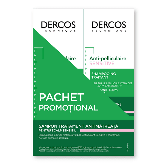 Pachet Sampon anti-matreata pentru scalp sensibil Dercos Sensitive, 200 ml  200 ml, Vichy