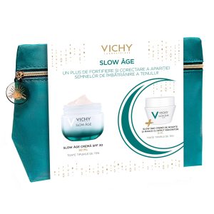 Pachet Vichy Crema Slow Age pentru toate tipurile de ten Pachet Vichy Crema Slow Age pentru toate tipurile de ten, 50ml Crema de noapte si masca efect racoritor Slow Age, 15 ml