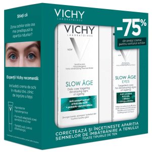 Pachet Vichy SLOW AGE Crema de zi cu efect de densificare si reconstituire pentru ten uscat Pachet Vichy SLOW AGE Crema de zi cu efect de densificare si reconstituire pentru ten uscat, 50 ml Crema de noapte SLOW AGE, 15 ml
