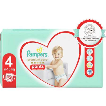 Pampers 4 Premium Care Pants ,9-15Kg, 58 bucati