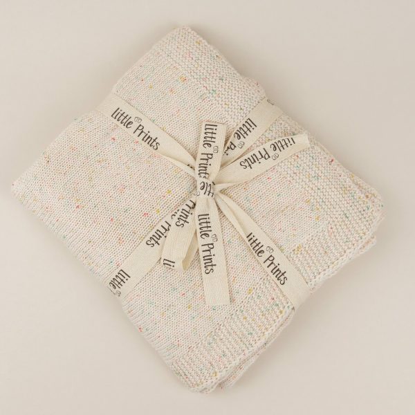 Paturica Bebe din Bumbac Tricotata 100-80 cm Clasic Oatmeal,  Little Prints