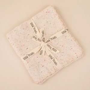 Paturica Bebe din Bumbac Tricotata 100-80 cm Speckled Oatmeal,  Little Prints