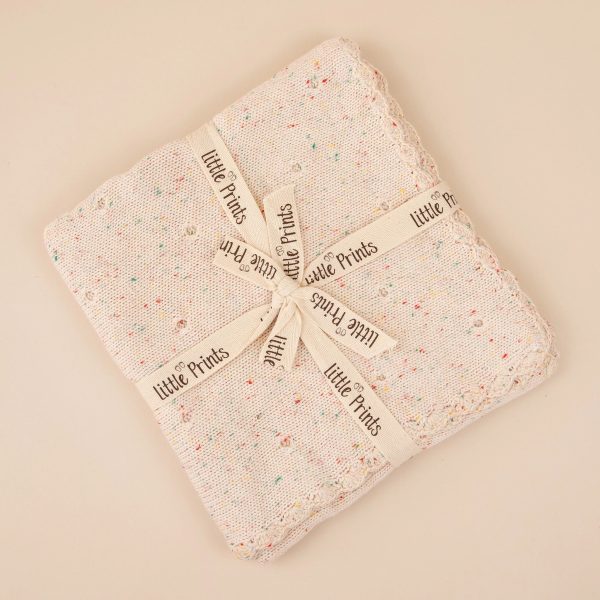 Paturica Bebe din Bumbac Tricotata 100-80 cm Speckled Oatmeal,  Little Prints