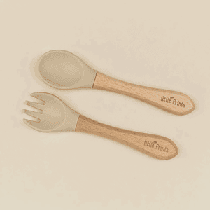 Set LinguritaFurculita din Silicon cu Maner din Lemn Latte, 1 buc, Little Prints