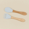 Set LinguritaFurculita din Silicon cu Maner din Lemn Light Blue, 1 buc, Little Prints