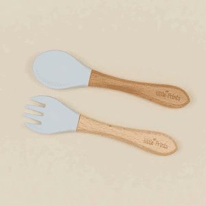 Set LinguritaFurculita din Silicon cu Maner din Lemn Light Blue, 1 buc, Little Prints