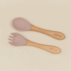 Set LinguritaFurculita din Silicon cu Maner din Lemn Pink Plum, 1 buc, Little Prints