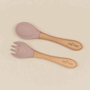 Set LinguritaFurculita din Silicon cu Maner din Lemn Pink Plum, 1 buc, Little Prints