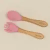 Set LinguritaFurculita din Silicon cu Maner din Lemn Rose, 1 buc, Little Prints