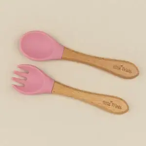 Set LinguritaFurculita din Silicon cu Maner din Lemn Rose, 1 buc, Little Prints