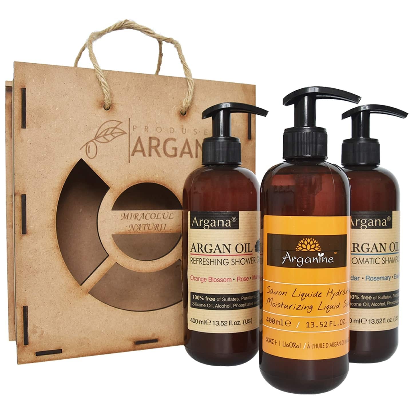 Set Rustic Sampon cu ulei de argan 400mlSapun cu ulei de argan 400ml Gel de dus cu ulei de argan 400ml, Argana