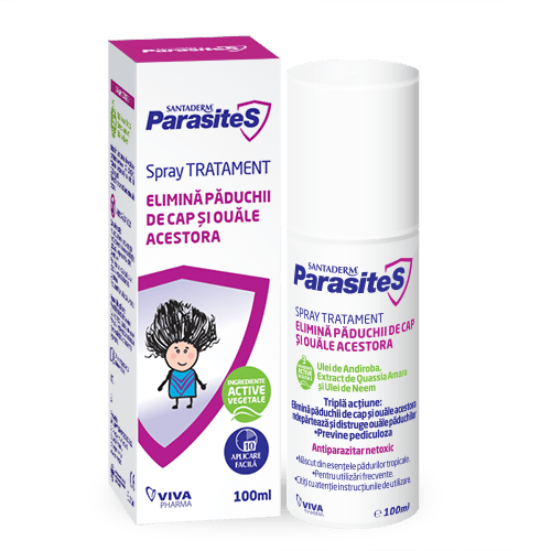 Spray tratament impotriva paduchilor Parasites Santaderm, 100 ml, Viva Pharma