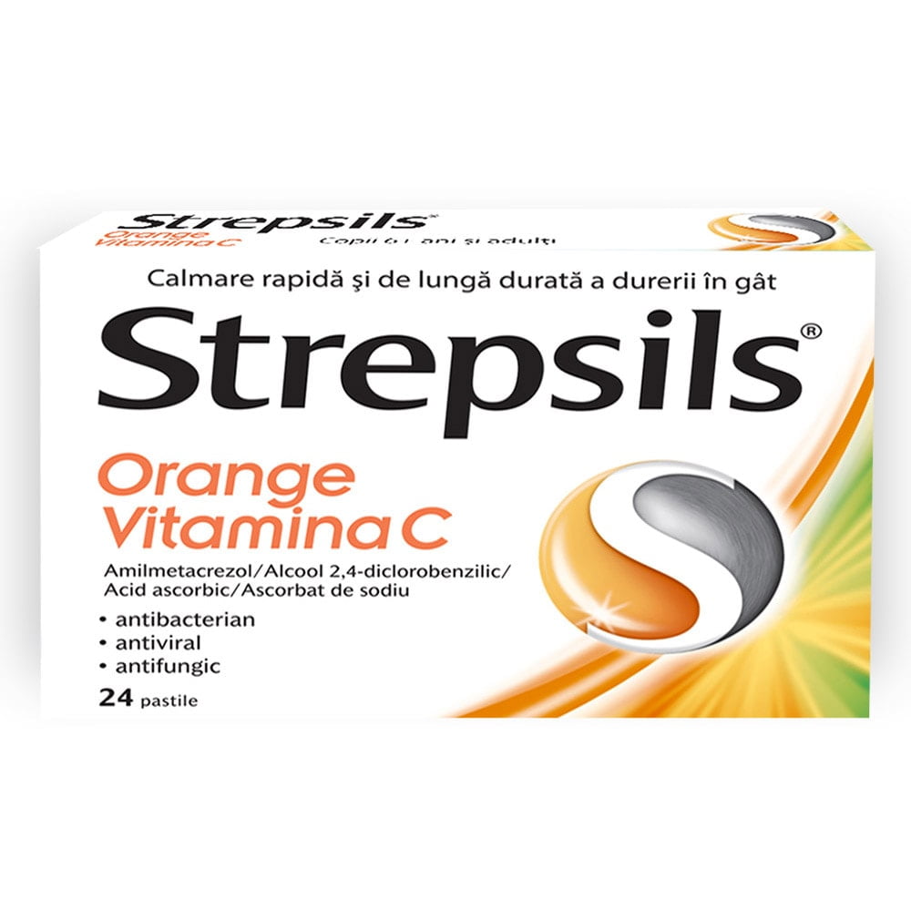 Strepsils Orange Vitamina C, 24 comprimate, Reckitt Benckiser Healthcare