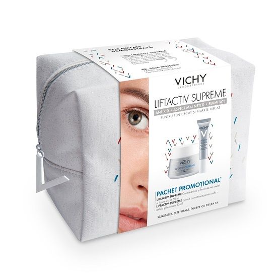 VICHY Crema pentru ten uscat Liftactiv Supreme, 50 ml  Crema corectoare pentru ochi Liftactiv Supreme, 15 ml