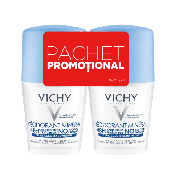 VICHY Pachet Deodorant roll-on mineral fara saruri de aluminiu 48h, 50 ml  50 ml
