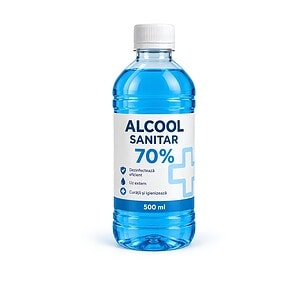Alcool Sanitar 70% 500ml Sticla de alcool sanitar 70% pentru igienizare, 500ml.