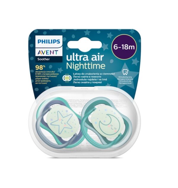 AVENT Suzete Ultra Air Night, 6-18 luni, SCF376/13, 2 bucati (baieti)